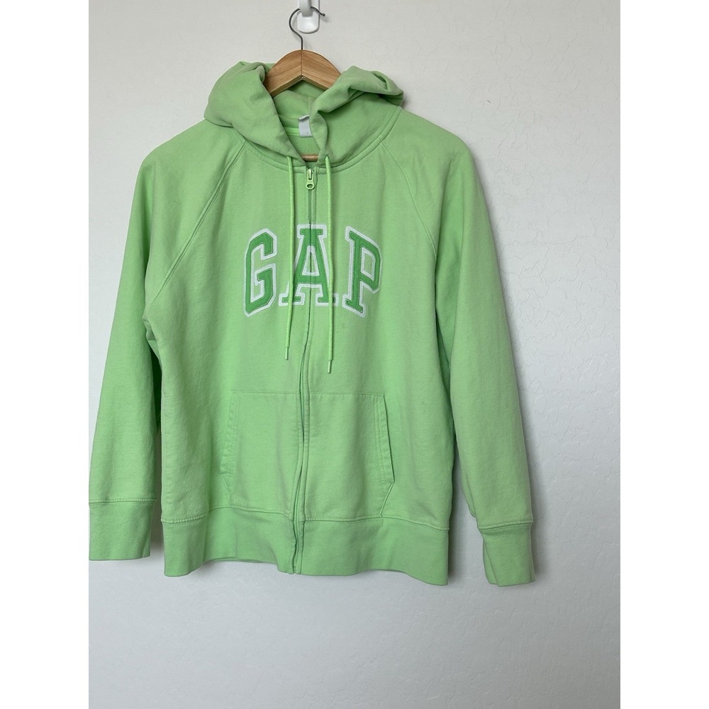 GAP Hoodie Sweatshirt Womens XL Bright Green Heritage Full Zip Logo Fleece
